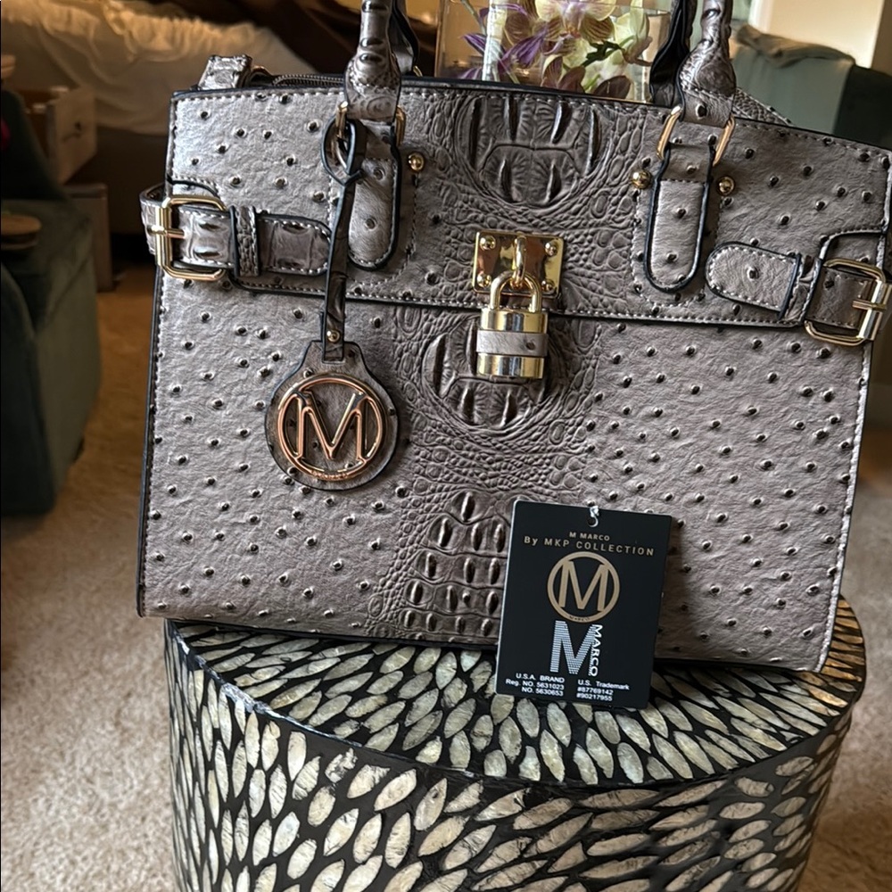 MKF Collection Gray Textured Handbag